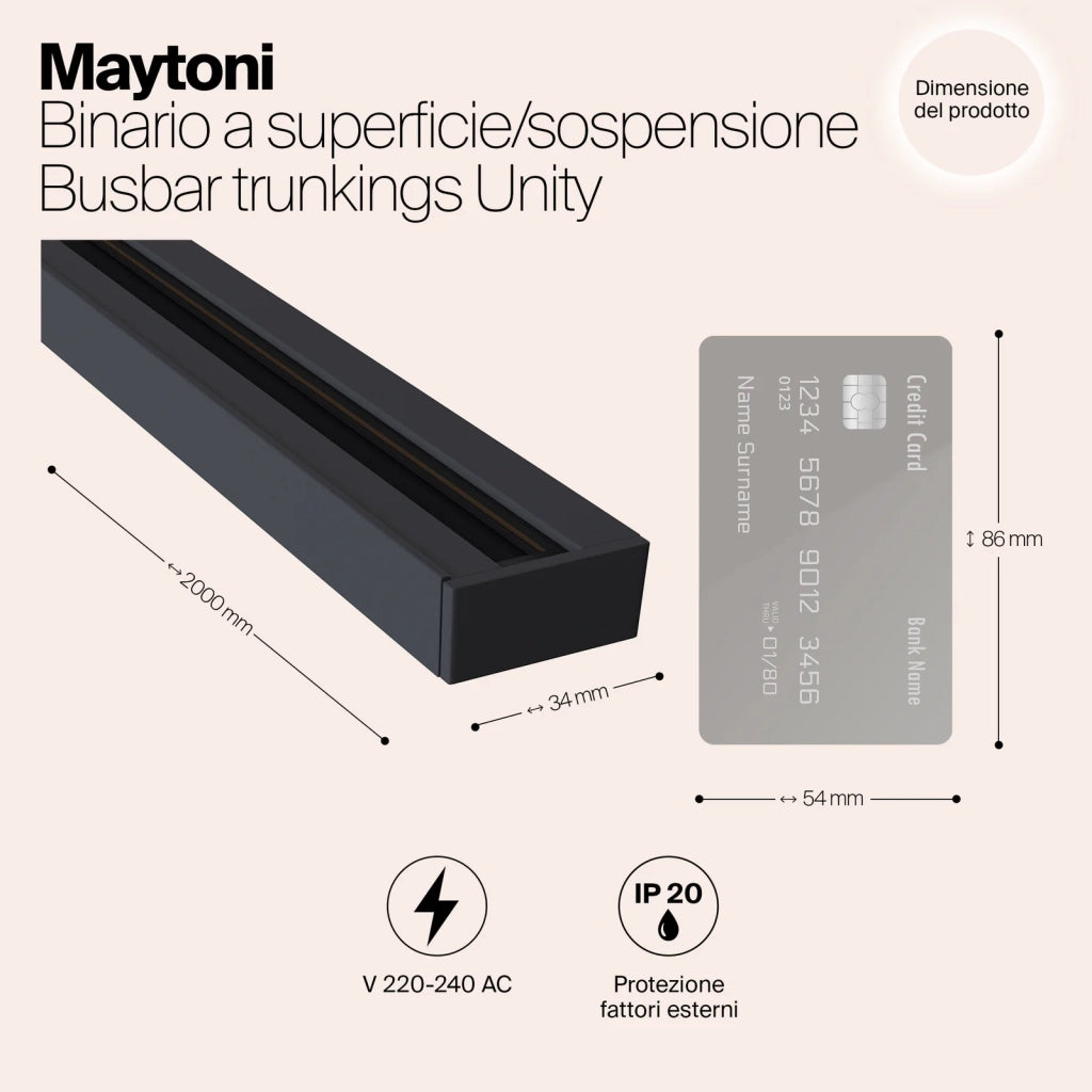 Binario sospeso monofase Busbar trunkings Unity nero profondità Maytoni