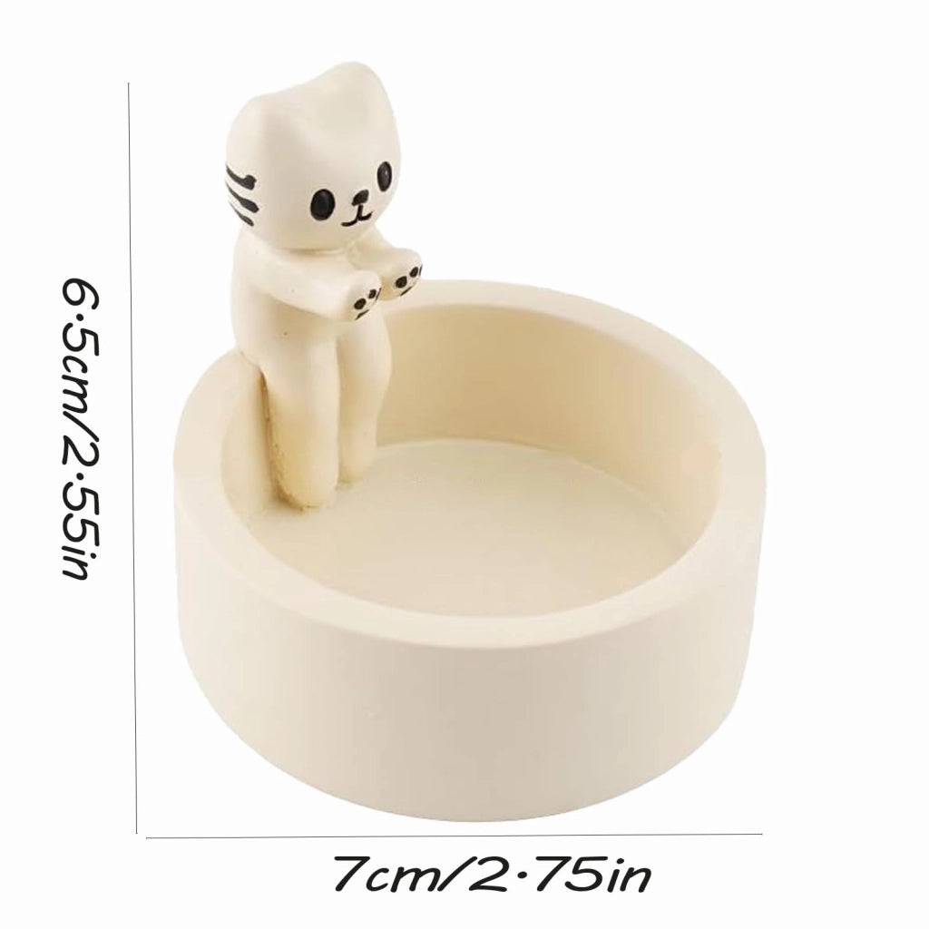 Portacandele a forma di gatto in resina, seduto, colore bianco, dimensioni 7x7x6,5 cm