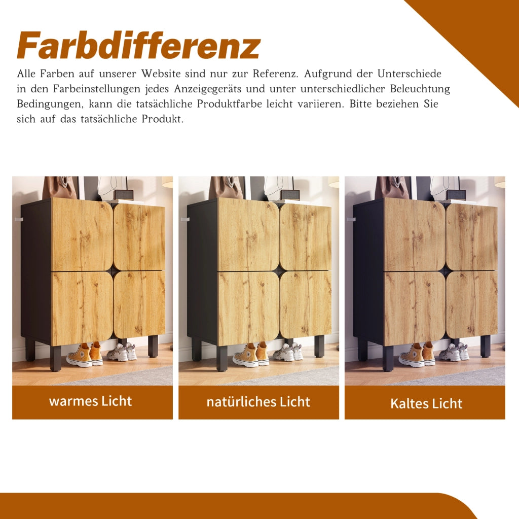 Scarpiera in MDF 80x38;5x95 cm con ripiani regolabili e ante soft-close; naturale e nero
