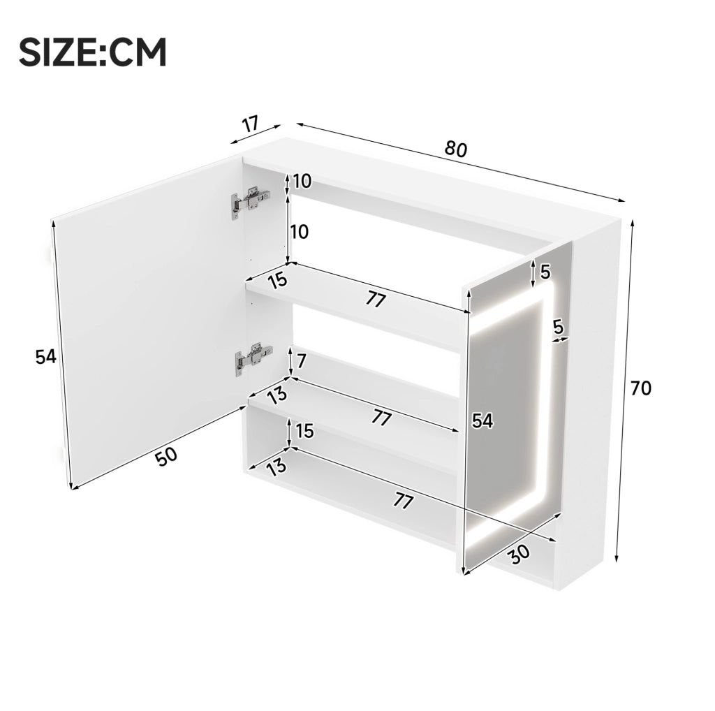 Armadietto a specchio per bagno 80 x 17 x 70 cm con LED e funzione antiappannamento