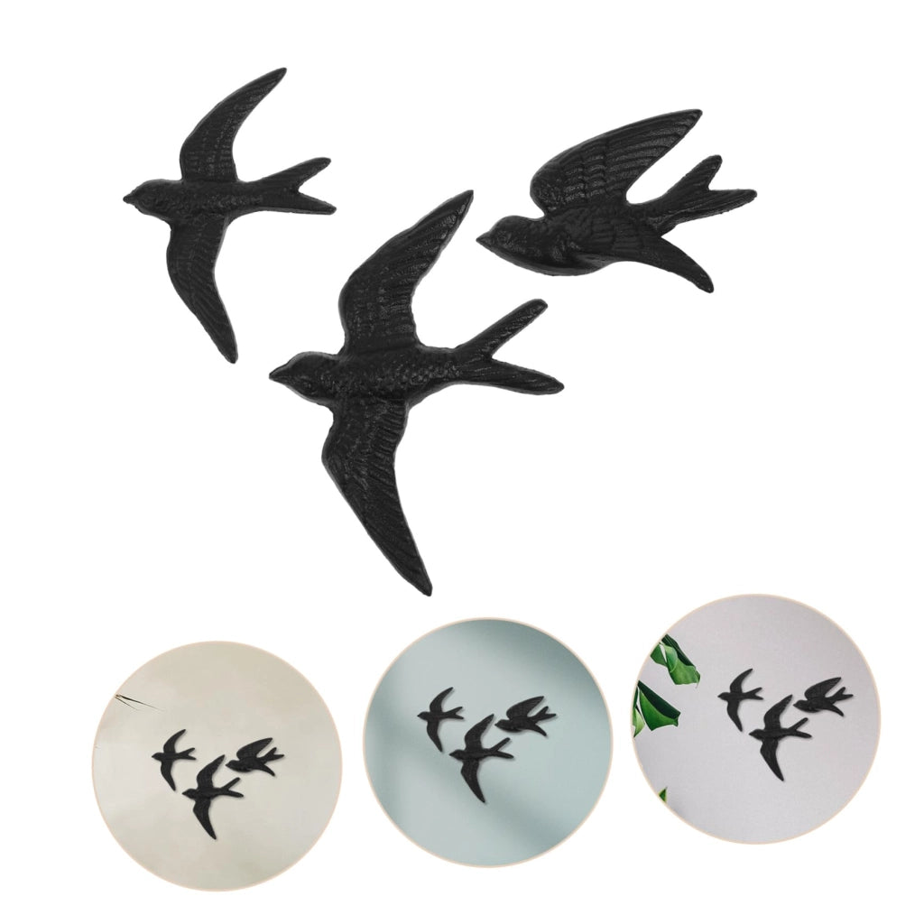 Set di 3 decorazioni murali a forma di uccello in ghisa, stile retrò, 17,5 cm