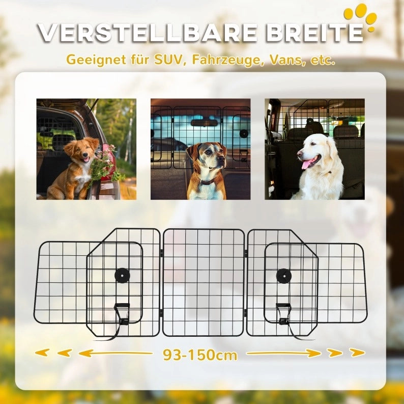 Griglia divisoria auto per cane 93-150 cm in acciaio nero pieghevole