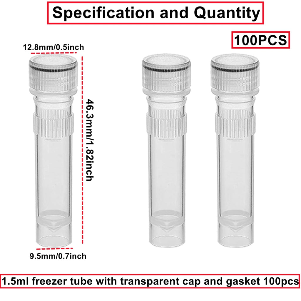 100 provette da 1,5 ml con coperchio, trasparenti