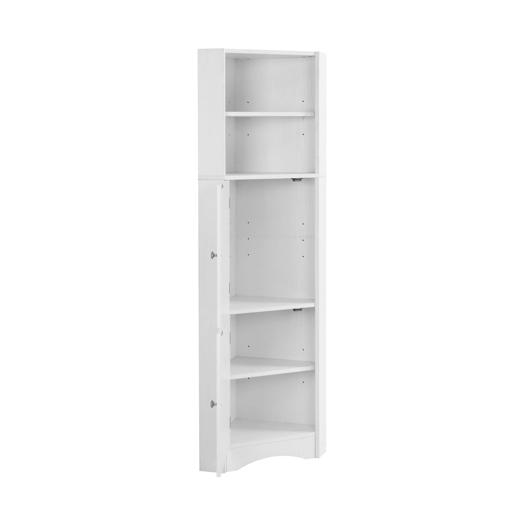 Mobile Angolare per Bagno con 2 Ripiani e Ripiano Regolabile, Bianco, 36,5 x 36,5 x 155 cm