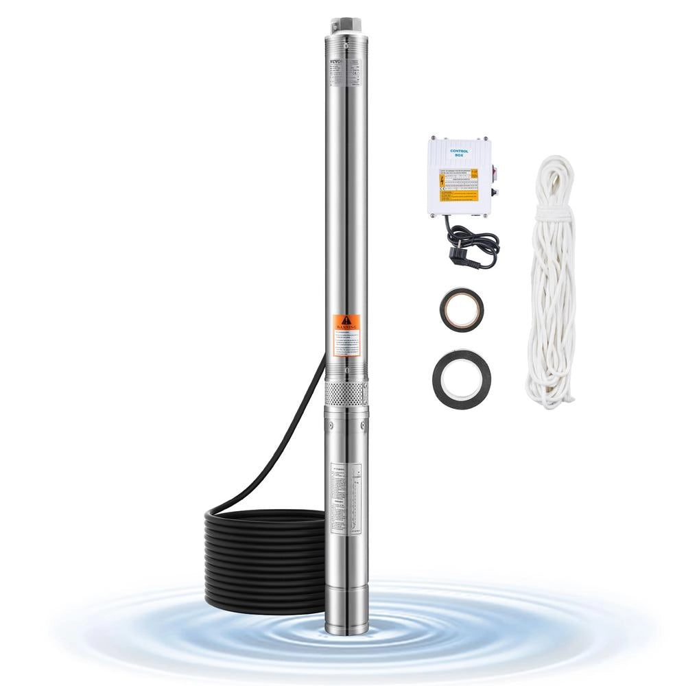 Pompa Sommergibile per Pozzi Profondi 910W in Acciaio Inox, 230V Portata 100 L/min Prevalenza 53m IP68, Pompa per Irrigazione e Giardino