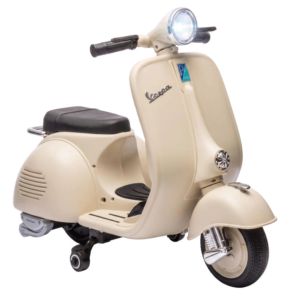 VESPA Moto Elettrica per Bambini Licenza Ufficiale 5 km/h Bianco con Ruote Stabilizzatrici e Batteria al Litio per Giardino 3+ Anni