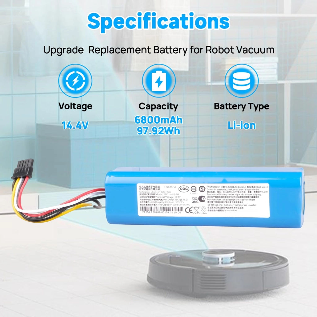 Batteria da 6800mAh, 14,4V, compatibile con i modelli Cecotec Conga 4090, 4490, 4590 e 4690
