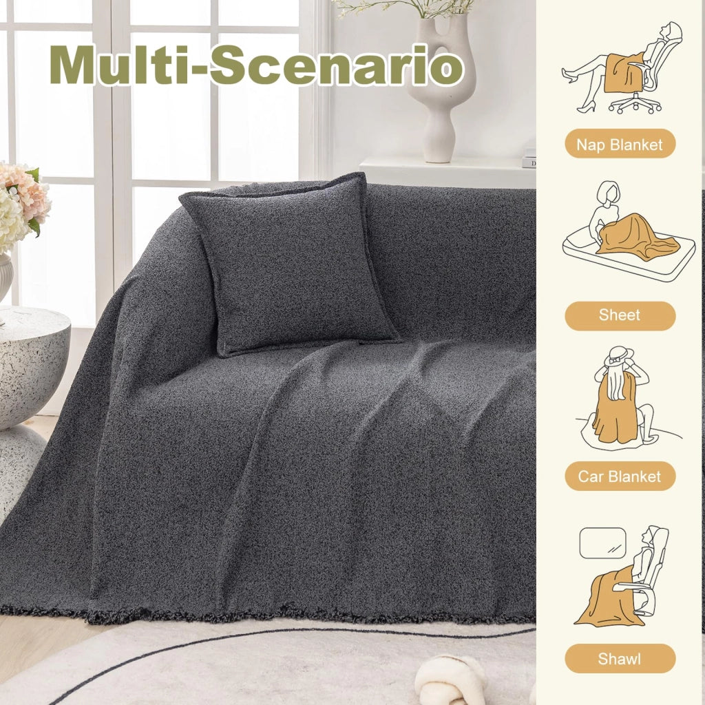 Tappeto antiscivolo in canapa e lino, colore grigio scuro, dimensioni 180x380 cm