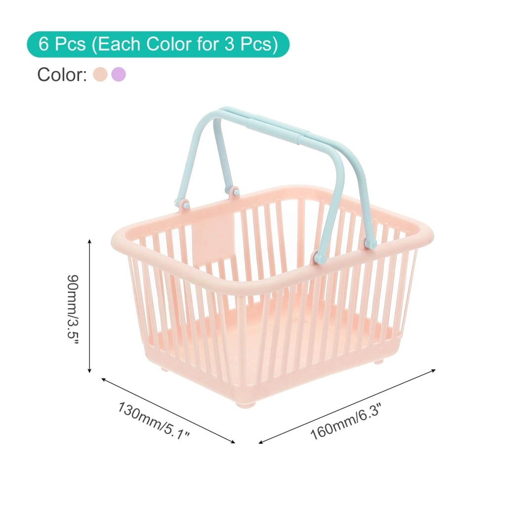 6 piccoli contenitori in plastica rosa, con maniglie