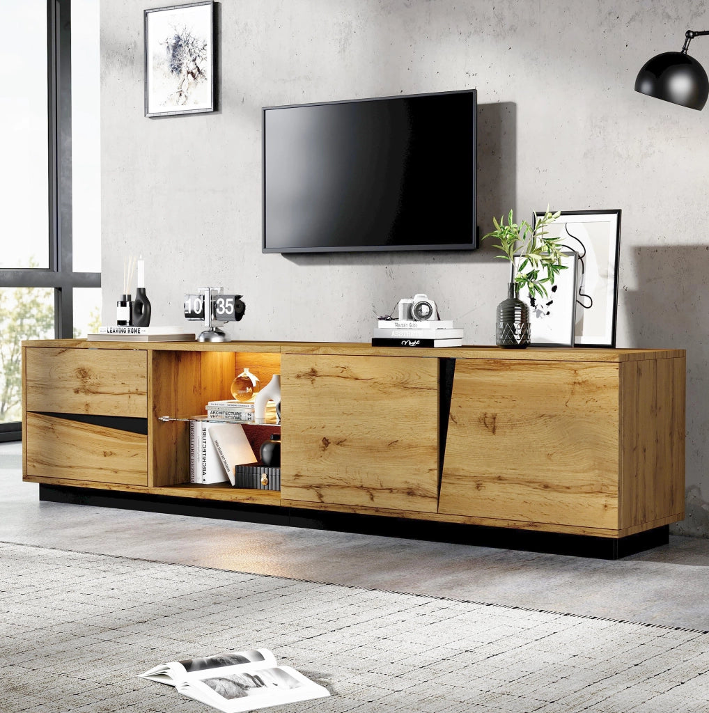 Mobile TV 180 × 35 × 45 cm in MDF con LED, 2 cassetti e 2 ante