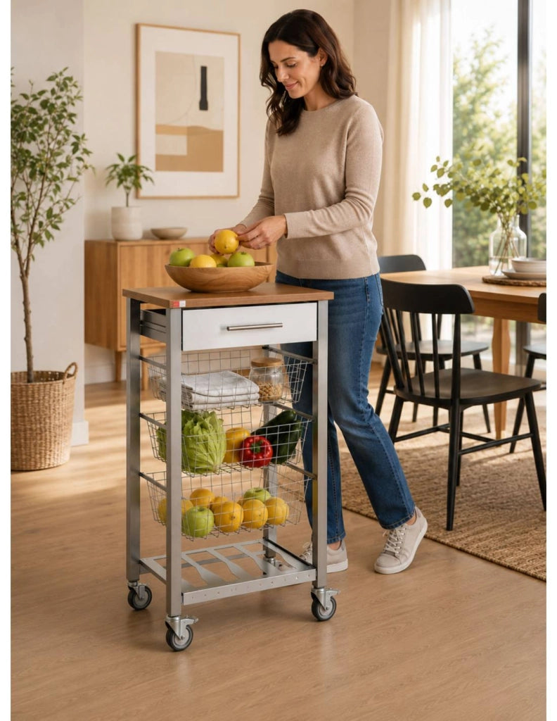 Carrello da cucina ONDA ALUMINIUM con ruote e 3 cestelli