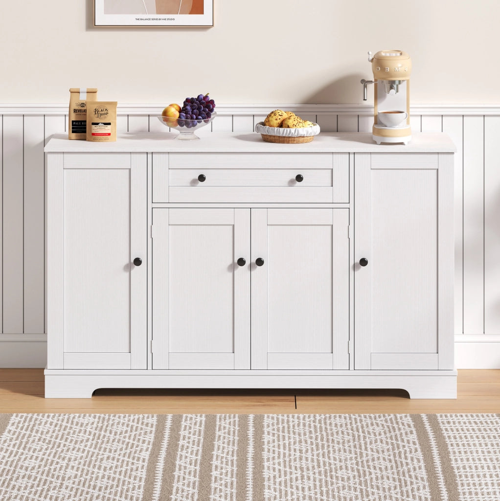 Credenza da cucina 138 cm con cassetto; ante e ripiani regolabili in MDF bianco