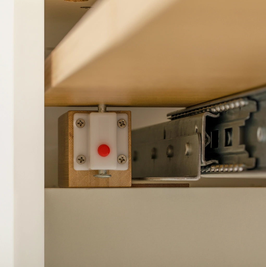 Isola da cucina allungabile bianca con contenitori, LED e prese USB e USB-C