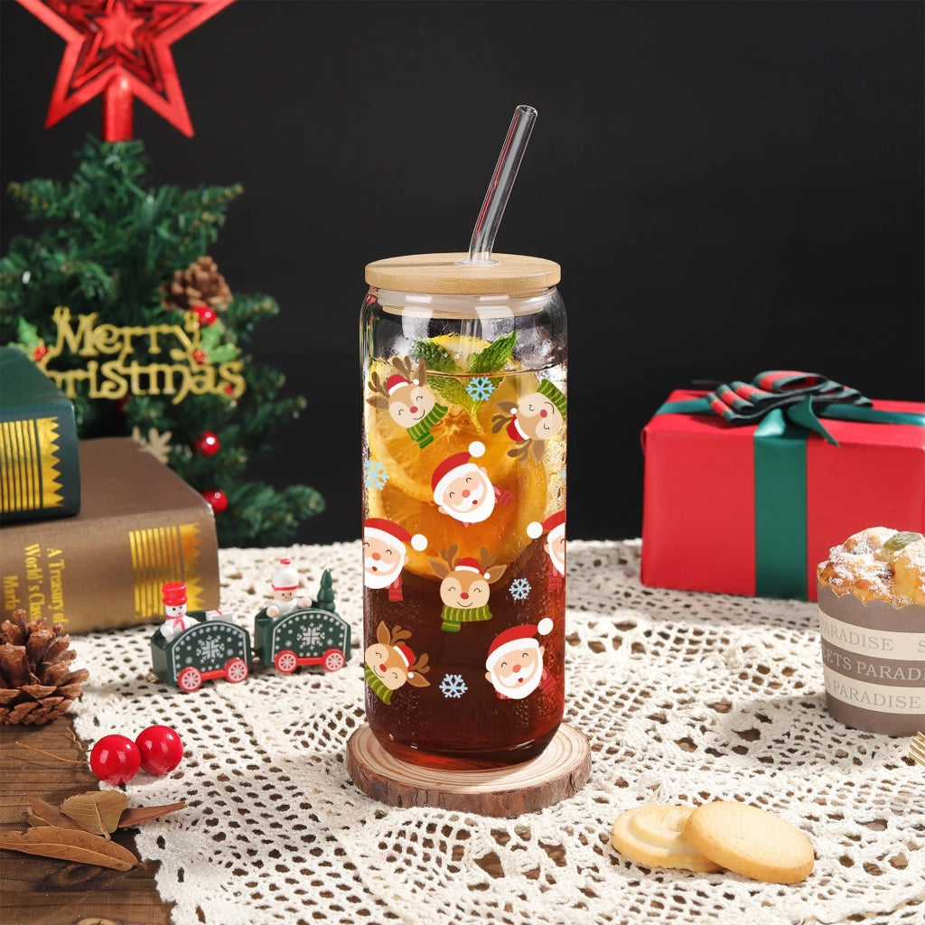 Set di bicchieri natalizi da 600 ml con coperchio e cannucce