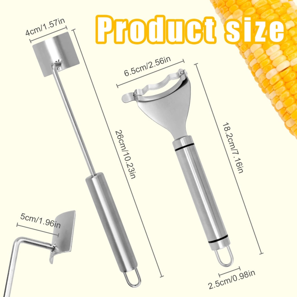 Set di sbucciatori per mais, 2 pezzi, acciaio inossidabile, colore argento