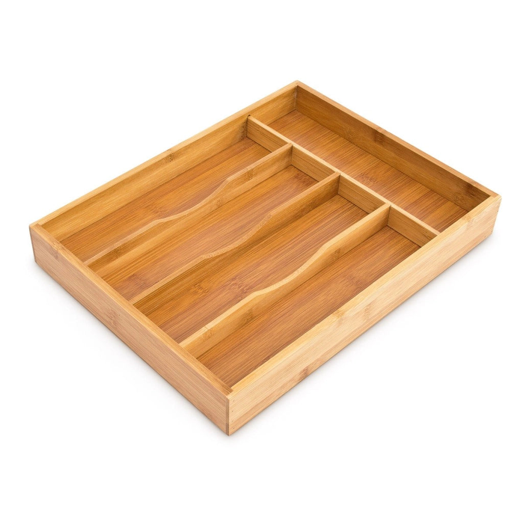 Contenitore per posate con 5 scomparti, in bambù, dimensioni 4,5 x 25,5 x 34 cm, adatto per cassetti