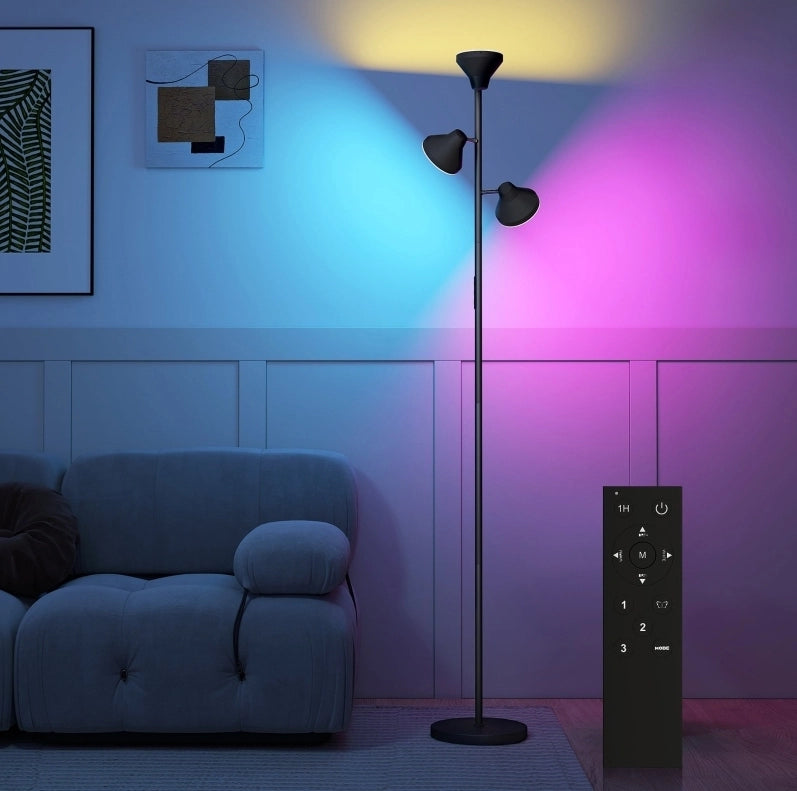 Lampada da terra dimmerabile RGB con 3 teste orientabili e telecomando