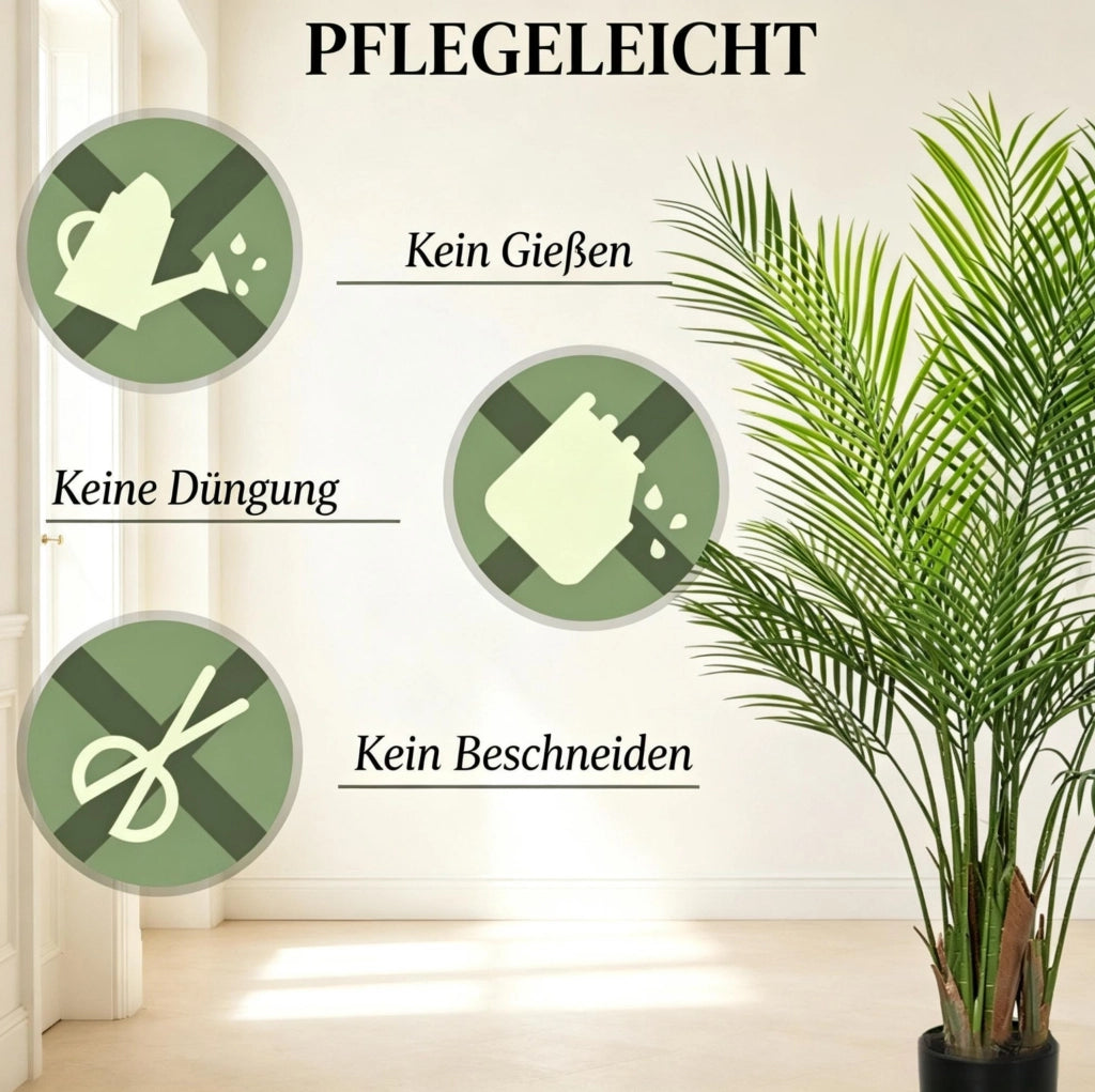 Palma Areca artificiale 120 cm con 22 foglie verdi e vaso