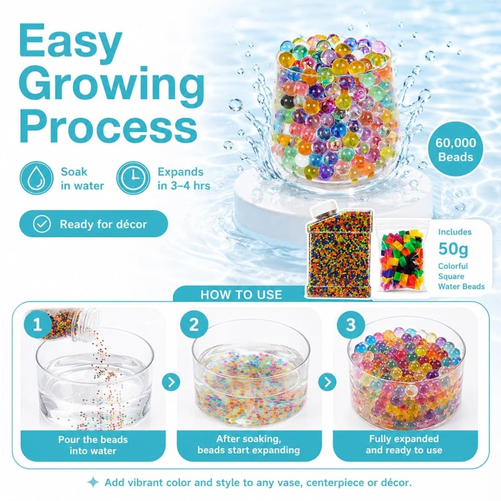 60.000 perline colorate idrogel e 50 grammi di cubetti di gelatina idrogel