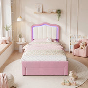 Letto singolo imbottito rosa 90 x 200 cm con cassetto e LED
