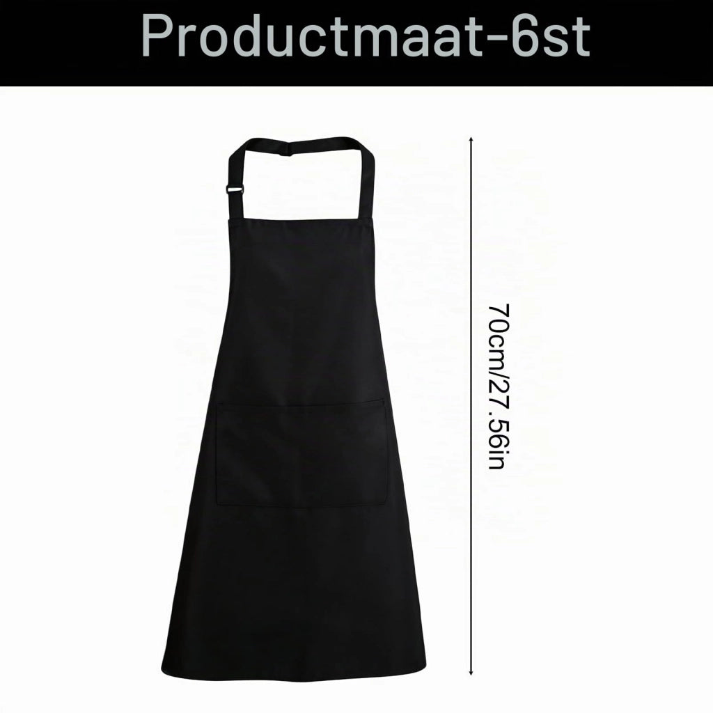 6 grembiuli da cucina, neri, 70x60 cm, in cotone, con tasche