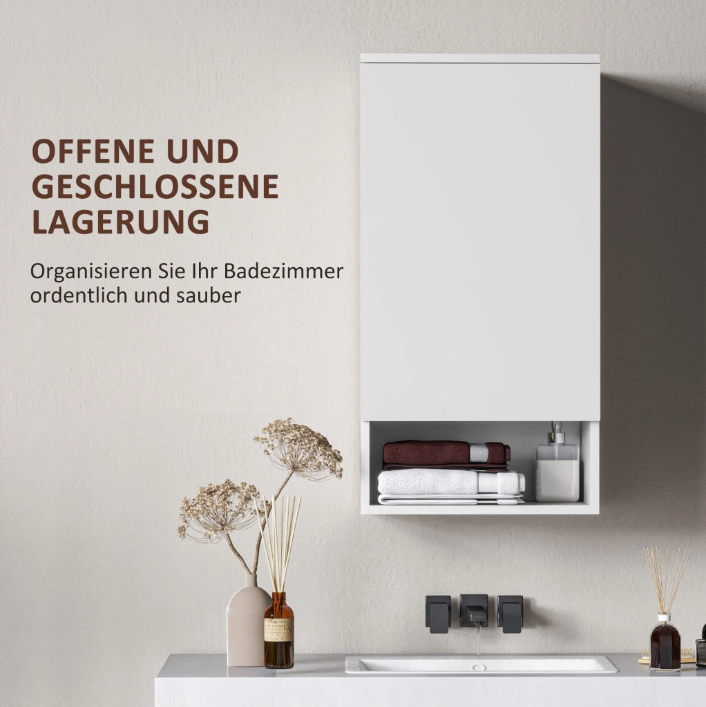 Mobiletto da Parete Bianco con Ante, Mensole Regolabili 40x27x77 cm per Bagno e Cucina