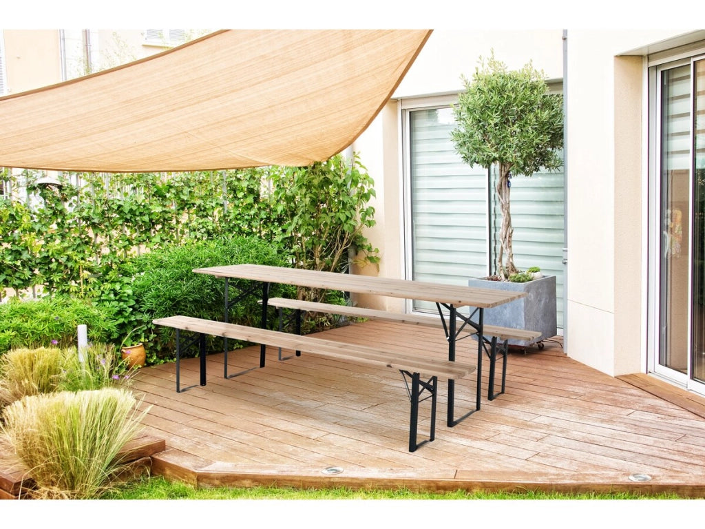 Tavolo da giardino pieghevole da brasserie con 2 panche "Lisbona" - 218 x 59,5 x 75 cm - Marrone