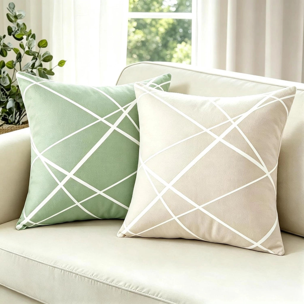 Cuscini in velluto, 45x45 cm, color beige, confezione da 2, morbidi