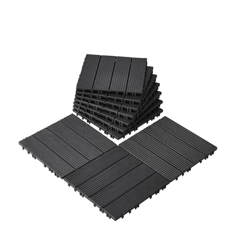 10 Piastrelle per Patio ad Incastro 300 x 300 x 20 mm in PP Grigio Scuro, Pavimentazione per Esterno Impermeabile e Resistente per Giardino e Piscina