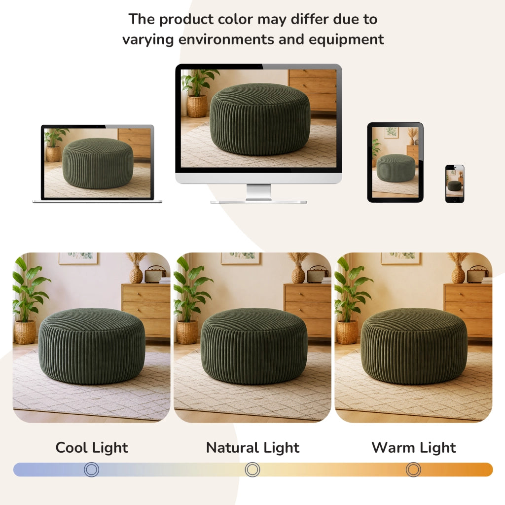 Poltrona pouf rotonda con schiuma viscoelastica in velluto a coste verde