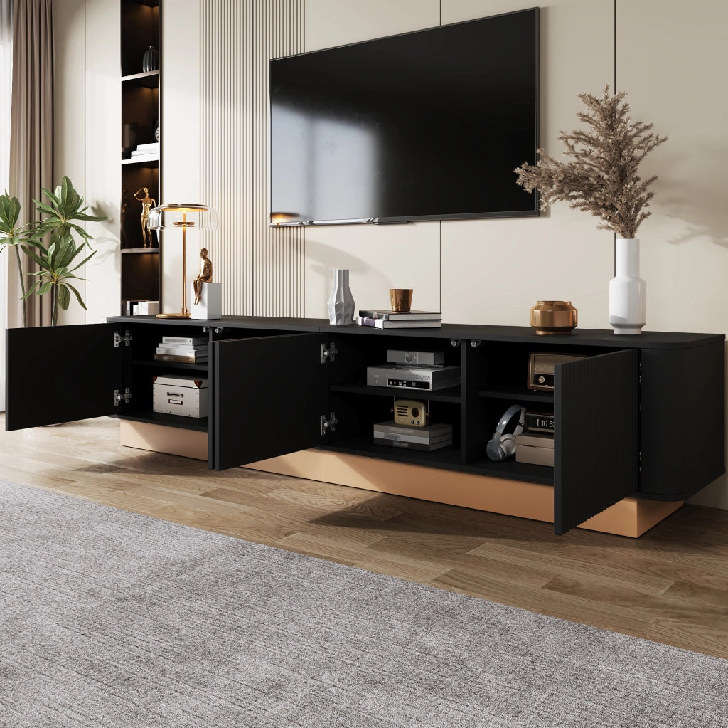 MOBILE TV 200 x 40 x 47,5 cm in MDF nero con 4 ante e ripiani regolabili