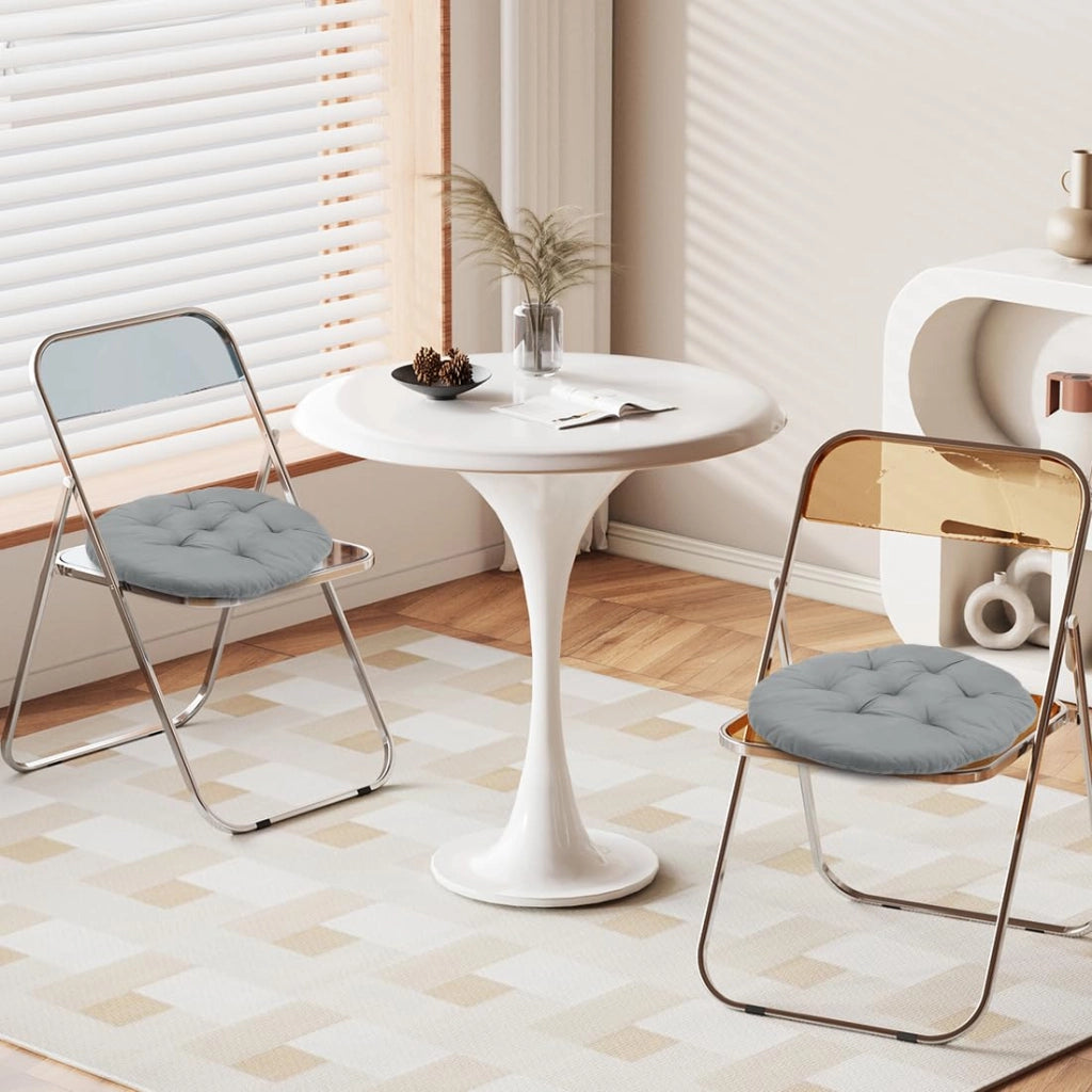 Cuscini da seduta rotondi, diametro 40 cm, set da 4, colore grigio, con lacci di fissaggio