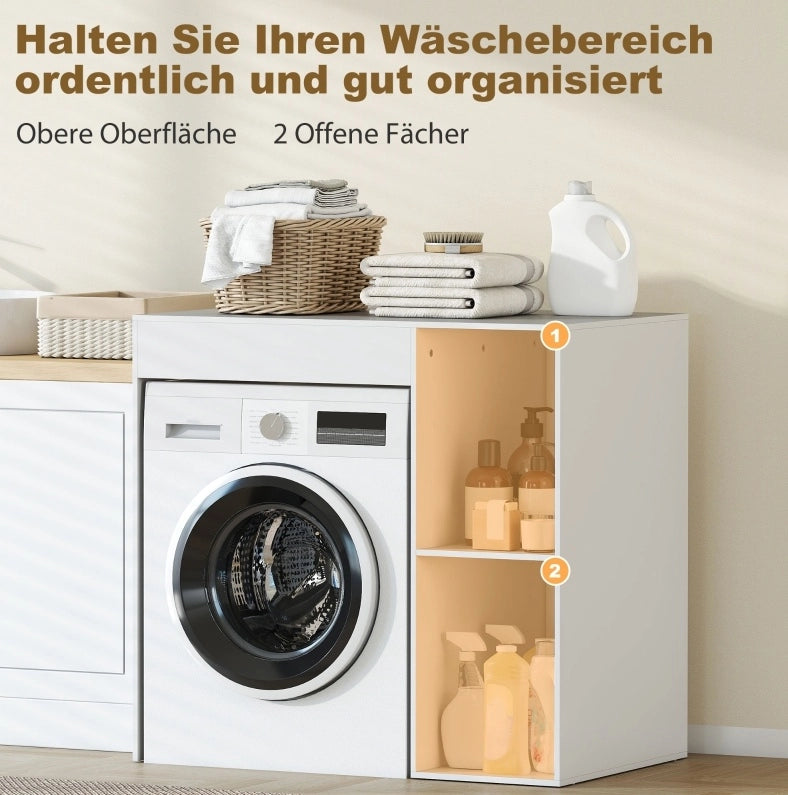 Mobile Bagno Bianco per Lavatrice con Ripiani Aperti, Organizer Sospeso per Spazi Compatti