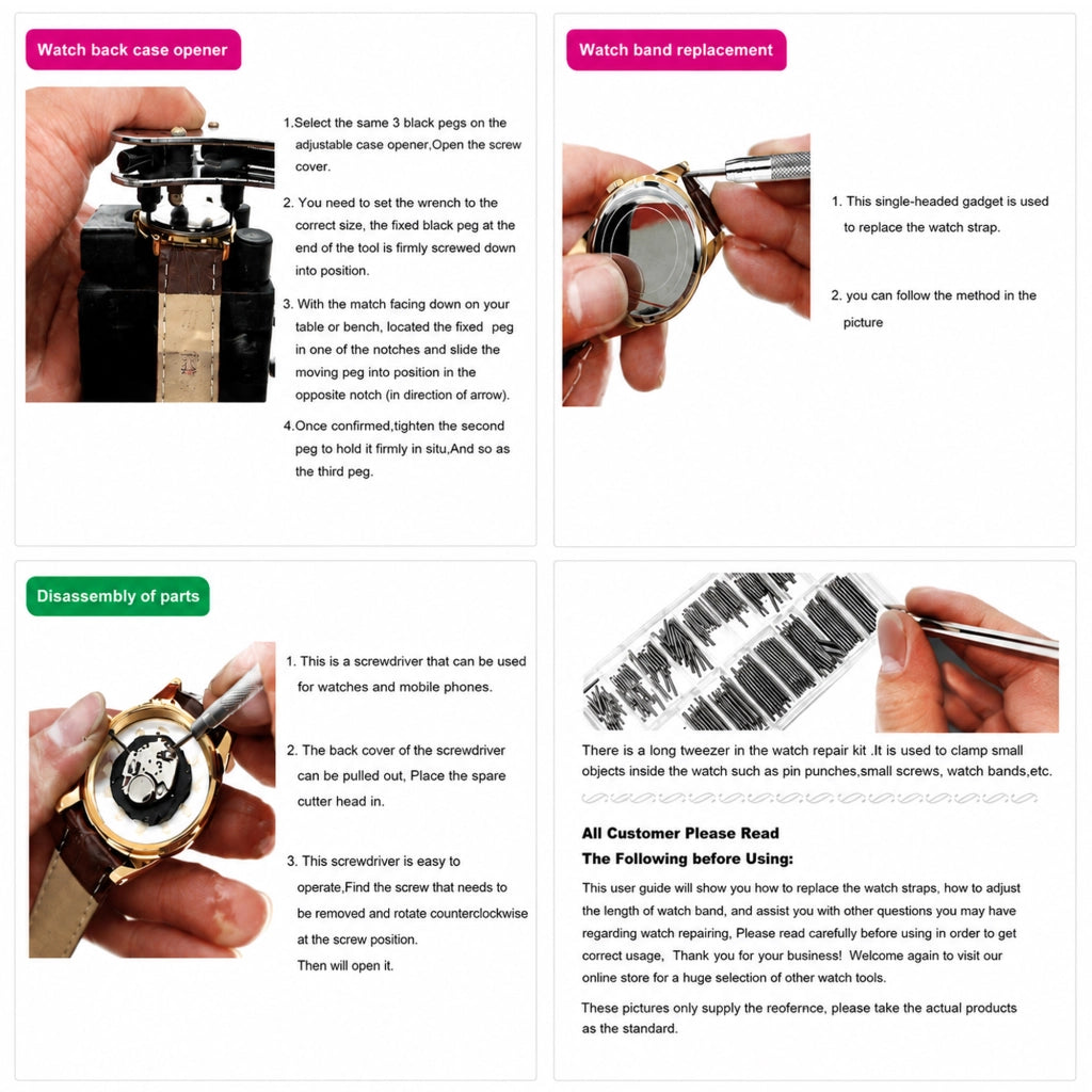 Kit riparazione orologi 168 pezzi con custodia