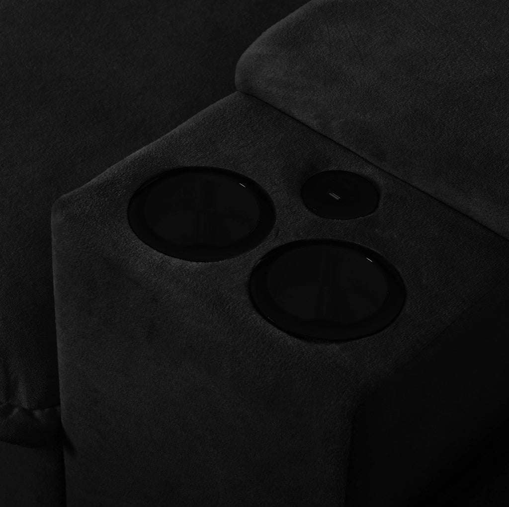 DIVANO Modulare 224x82x90 cm in Chenille Nero con USB e portabicchieri