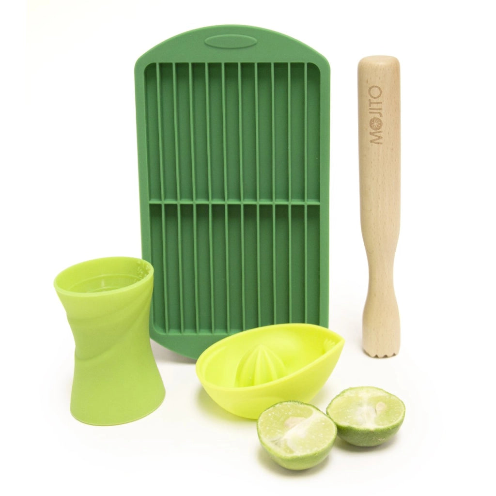Set per cocktail Mojito, composto da 4 elementi: pressa, misurino, pestello e stampo per il ghiaccio