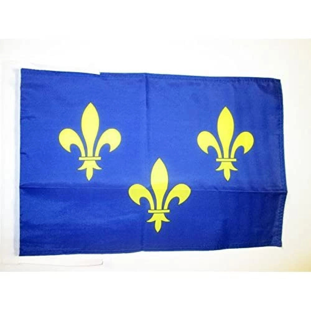 Bandiera della regione Île-de-France, dimensioni 45x30 cm, realizzata in poliestere 100D, con cordoncini