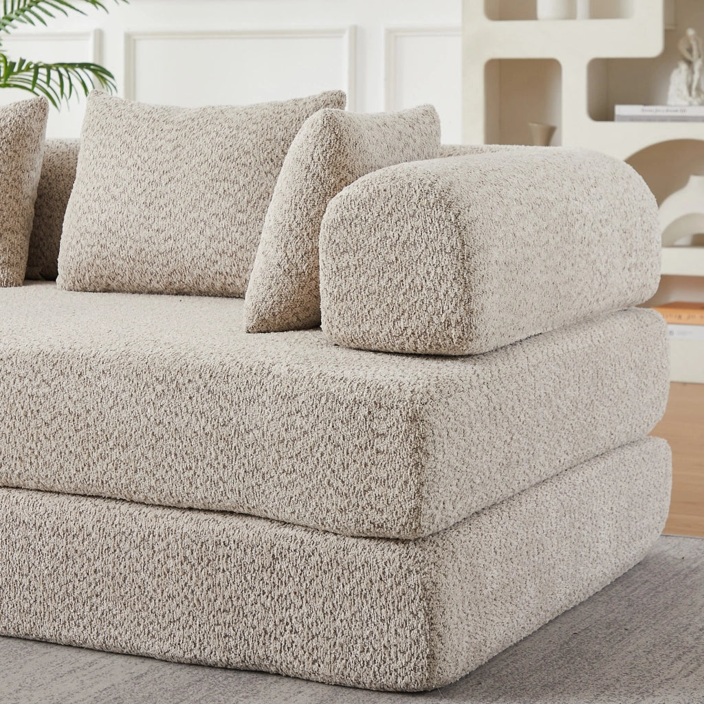 Divano letto modulare 4 in 1 in ciniglia beige con 4 cuscini