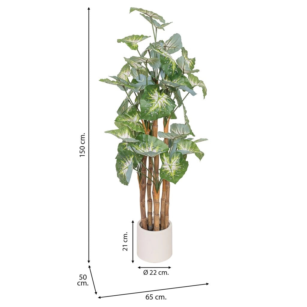 Pianta alocasia decorativa artificiale verde 65x50x150h cm