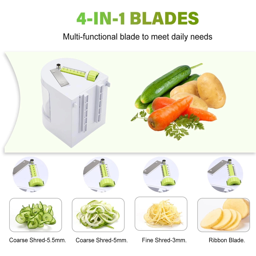 Spirale per verdure 4-in-1, manuale, privo di BPA, in acciaio inossidabile