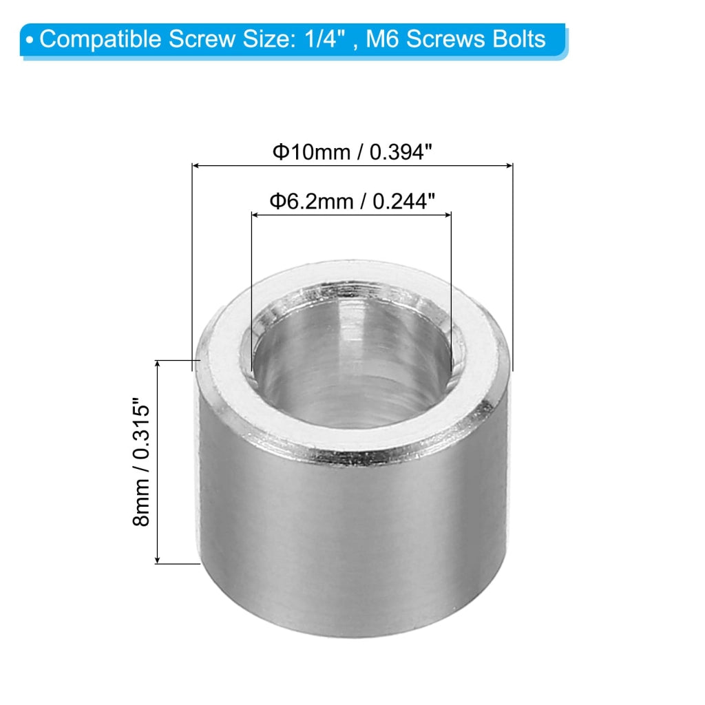 Distanziali in alluminio M6, confezione da 10 pezzi, dimensioni 6,2x10x8 mm, forma circolare