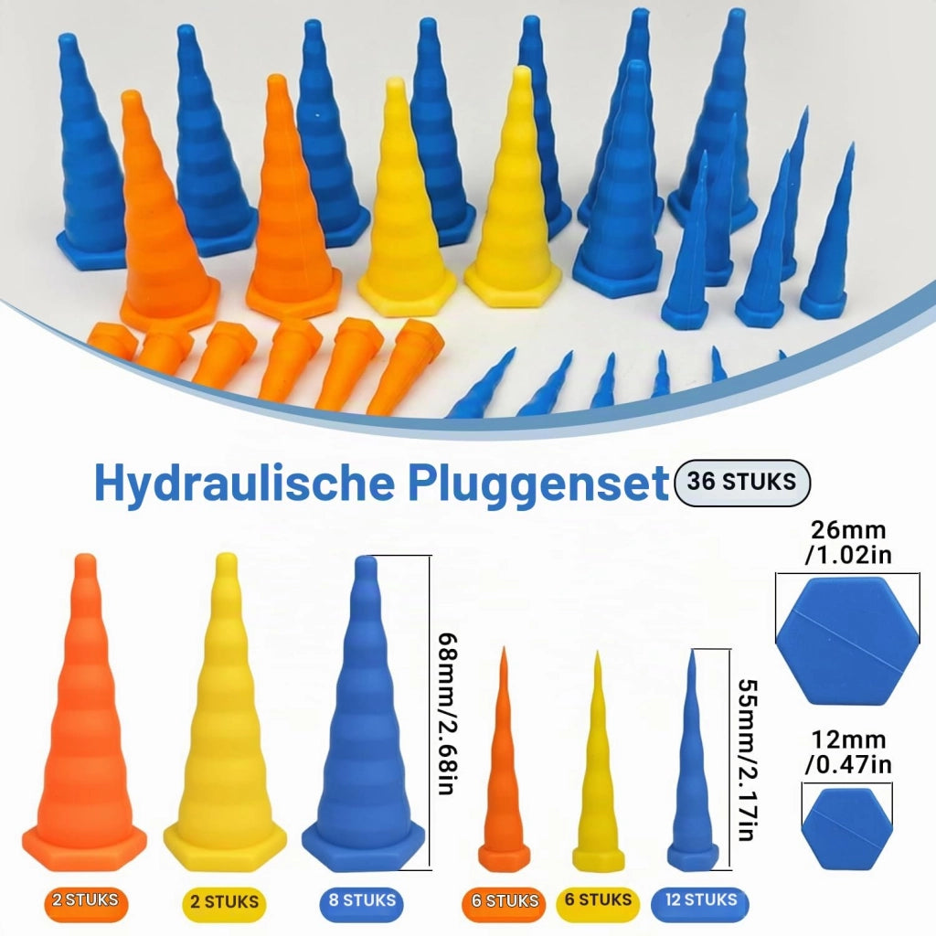 Set di tappi idraulici, 36 pezzi, 2 dimensioni, in gomma, con forma conica