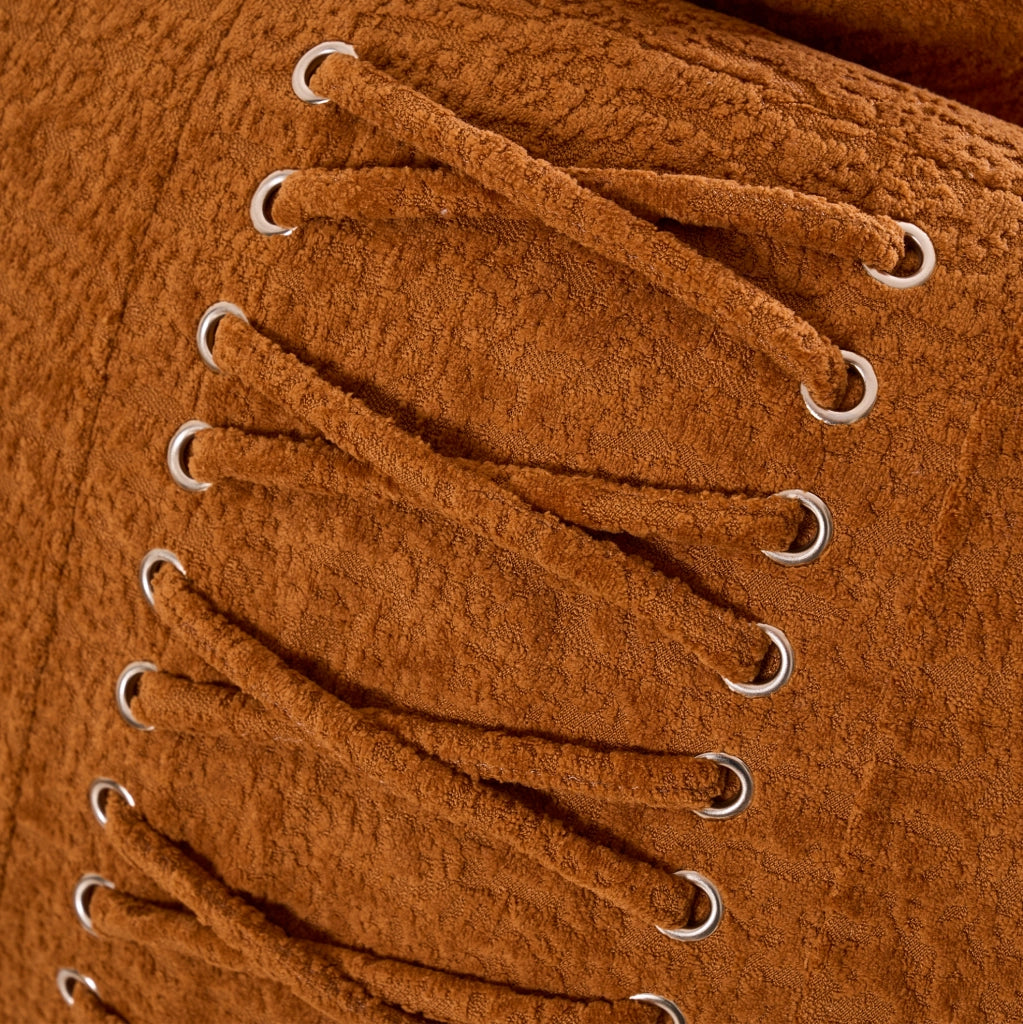 Divano 2 posti curvo 155x90 cm in ciniglia arancione, compatto