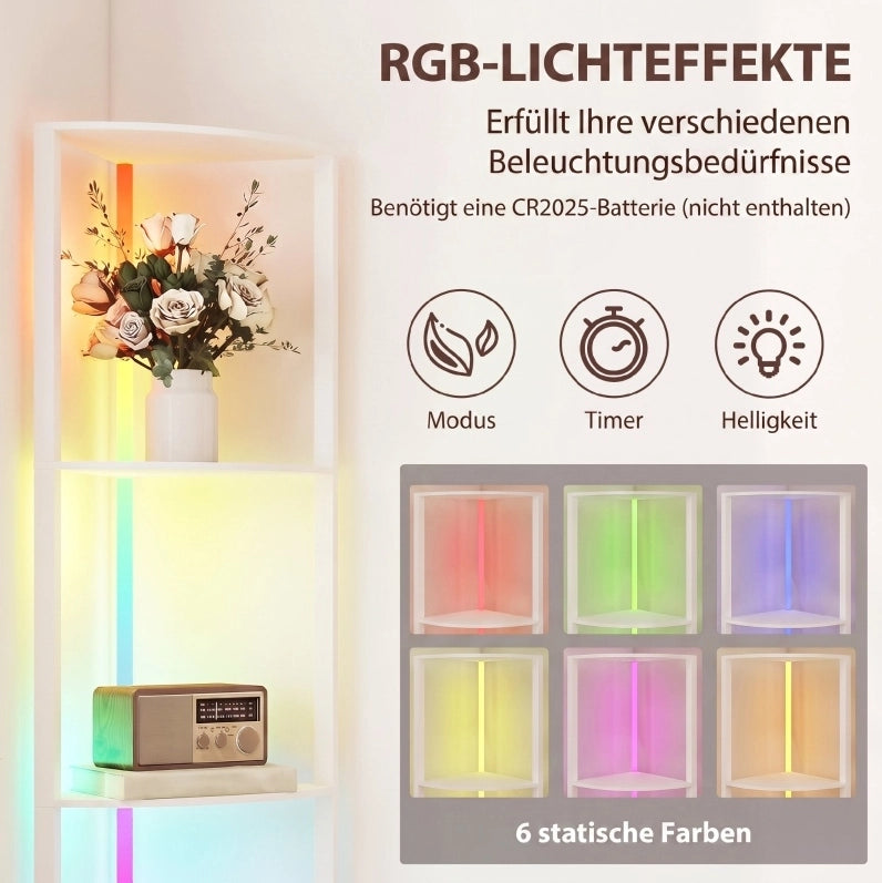 Lampada da terra angolare bianca con 5 ripiani e LED RGB