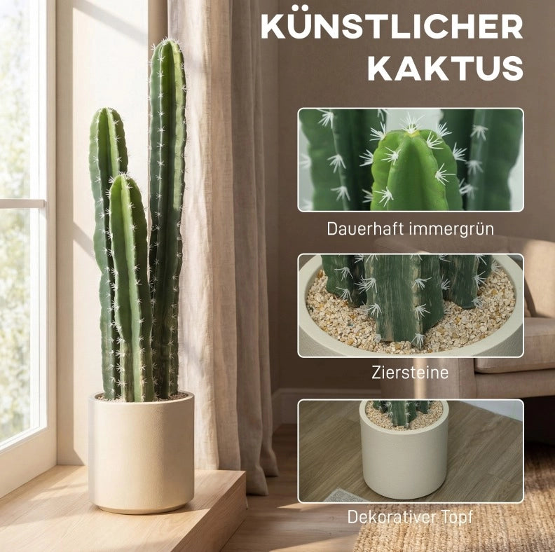Cactus artificiale verde alto 95 cm con vaso decorativo