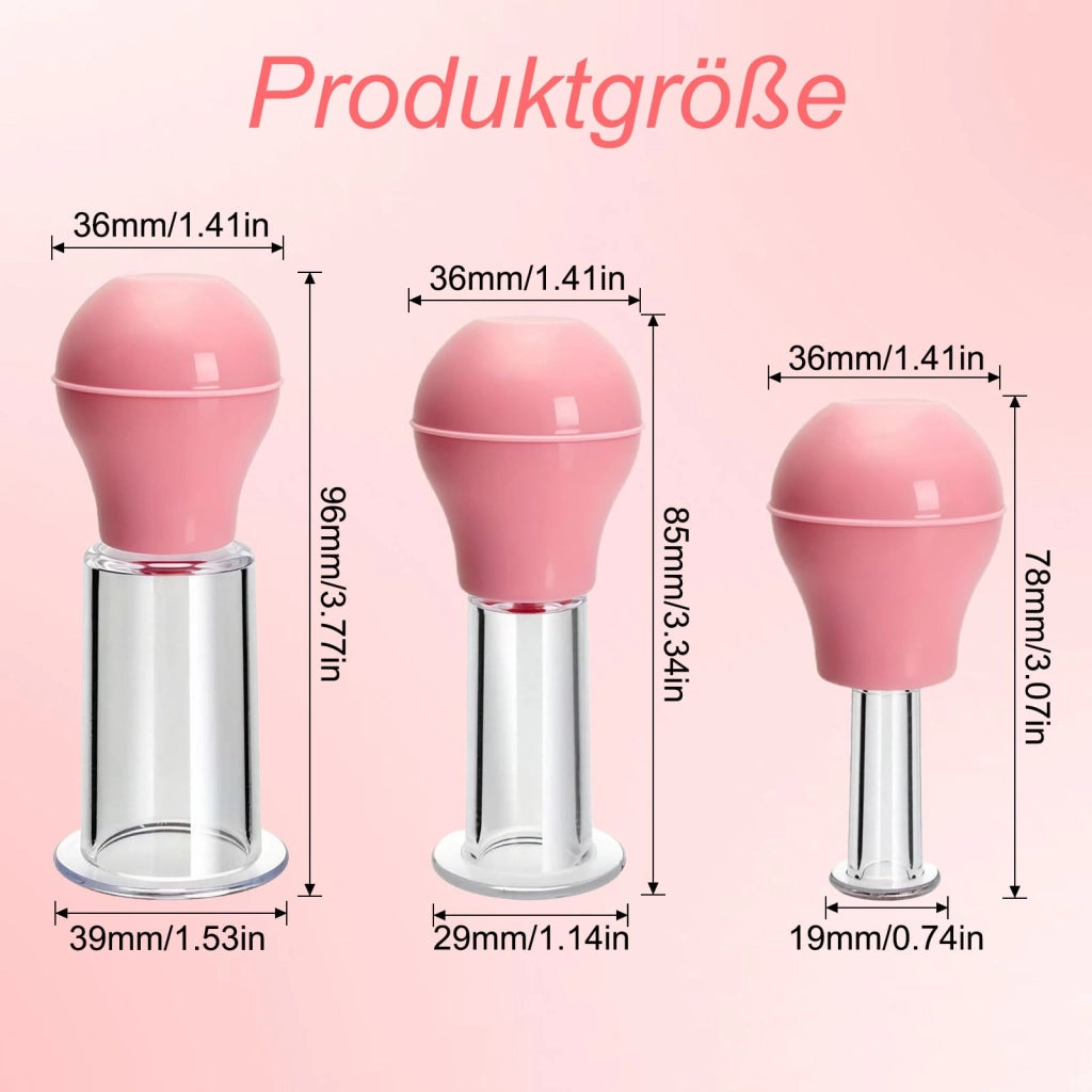 3 ventose in silicone per massaggio facciale, di dimensioni 19/29/39 mm, colore rosa