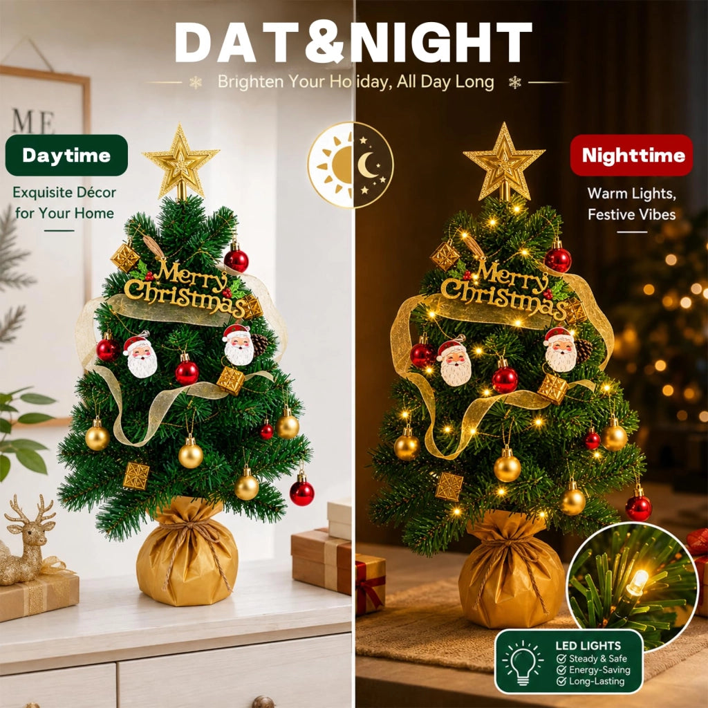 Albero di Natale artificiale, verde, decorato, altezza 44 cm