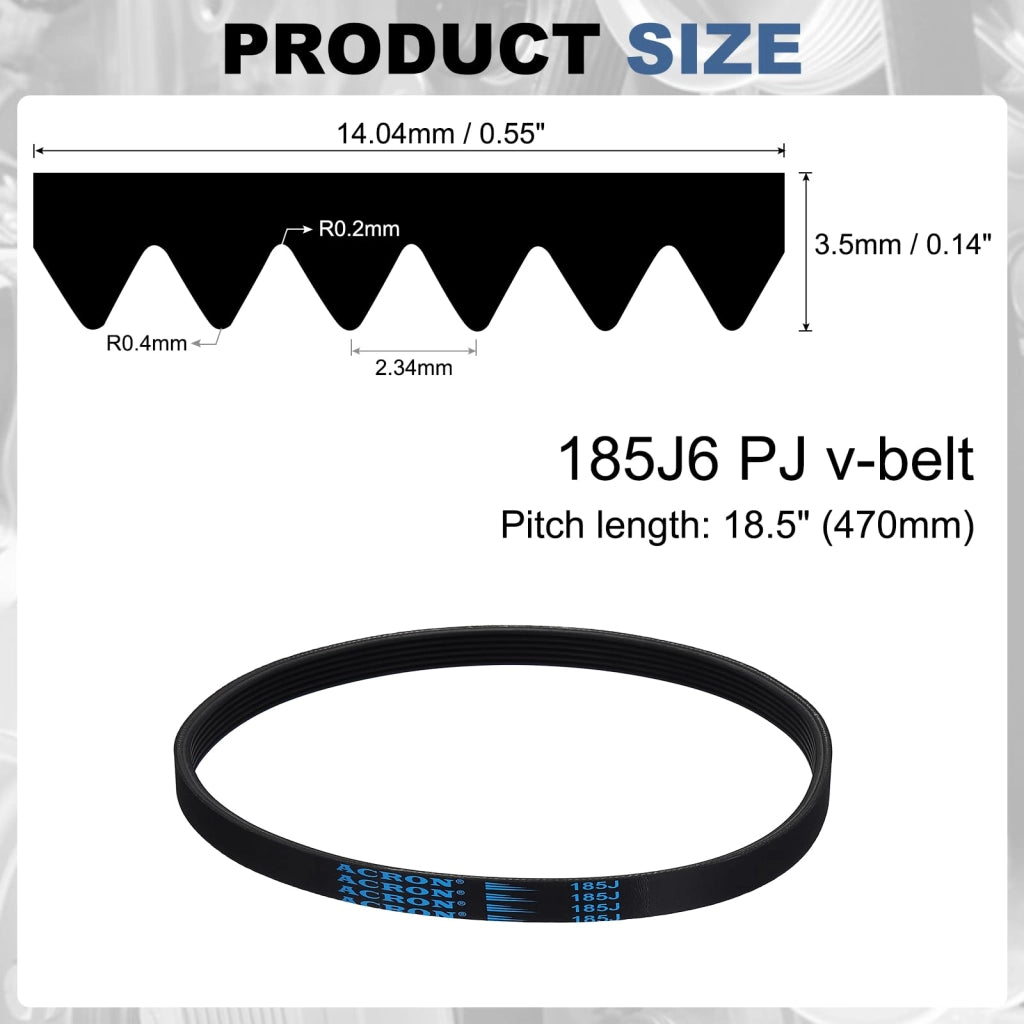 2 cinghie a V con nervature, modello 185J6 PJ, 6 nervature, lunghezza 45 cm, in EPDM