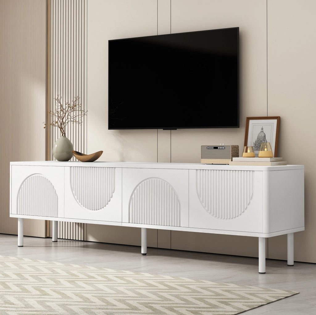 Mobile TV 180 x 40 x 52 cm in MDF e truciolare bianco opaco, contenitore e passacavi