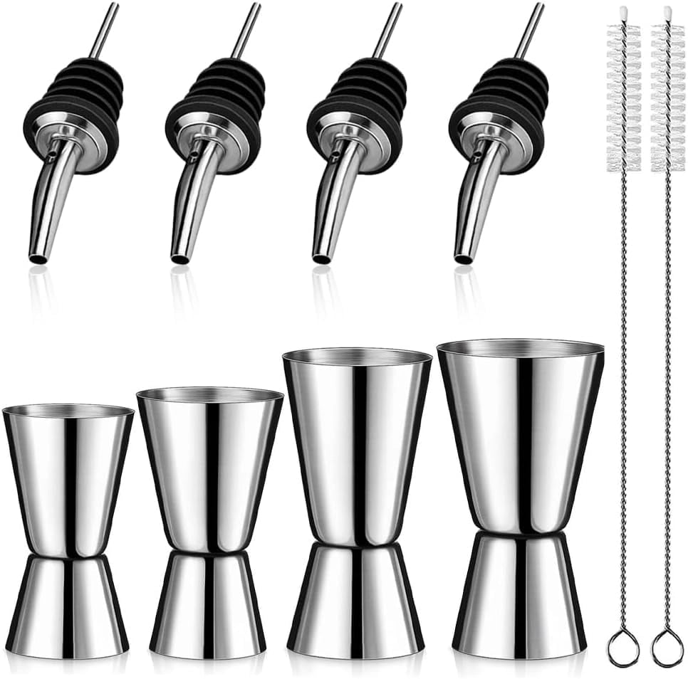 Set di misurini per cocktail, 4 pezzi, capacità da 3 a 6 cl, in acciaio inossidabile, con versatori